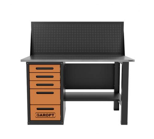 Верстак однотумбовый 5 ящиков с экраном Garopt оранжевый1400*700 — профессиональное автосервисное оборудование и инструменты для бизнеса