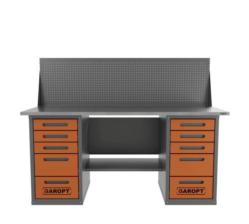 Верстак двухтумбовый 5 ящиков /5 ящиков с экраном Garopt оранжевый 1800*700 — профессиональное автосервисное оборудование и инструменты для бизнеса