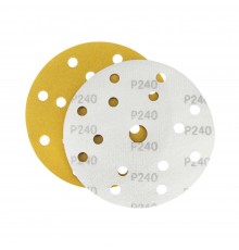Наждачная бумага желтая D150 мм P240 Velcro (тип зерна – оксид алюминия) 15 отверстий Гамматест M3-255D150P240
