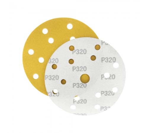 Наждачная бумага желтая D150 мм P320 Velcro (тип зерна – оксид алюминия) 15 отверстий Гамматест M3-255D150P320 — профессиональное автосервисное оборудование и инструменты для бизнеса