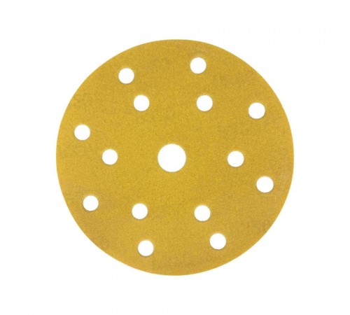 Наждачная бумага желтая D150 мм P320 Velcro (тип зерна – оксид алюминия) 15 отверстий Гамматест M3-255D150P320 — профессиональное автосервисное оборудование и инструменты для бизнеса