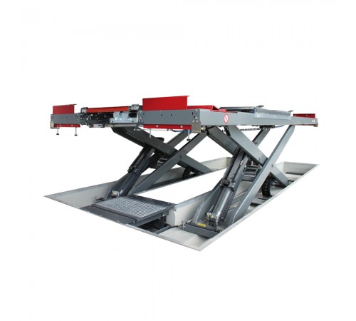 Техническое обслуживание большого ножничного подъемника со встроенным детектором люфтов — профессиональное автосервисное оборудование и инструменты для бизнеса